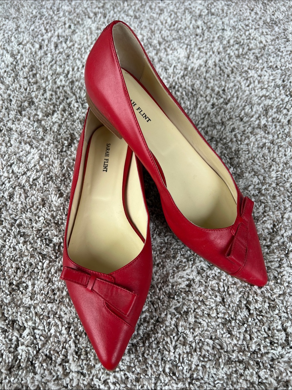 Sarah Flint Women's Natalie Bow Flats Shoes in Red Size 8.5